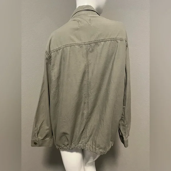 CASLON Women”s Olive Green Long Roll Tab Sleeve Snap Buttons Jacket Size 14W - Picture 7 of 15